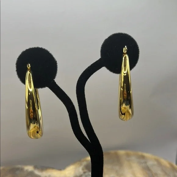 Sleek Gold Hoop Earrings with Modern Design 1 1/2” Round. Gold Tone Earrings - Picture 1 of 10